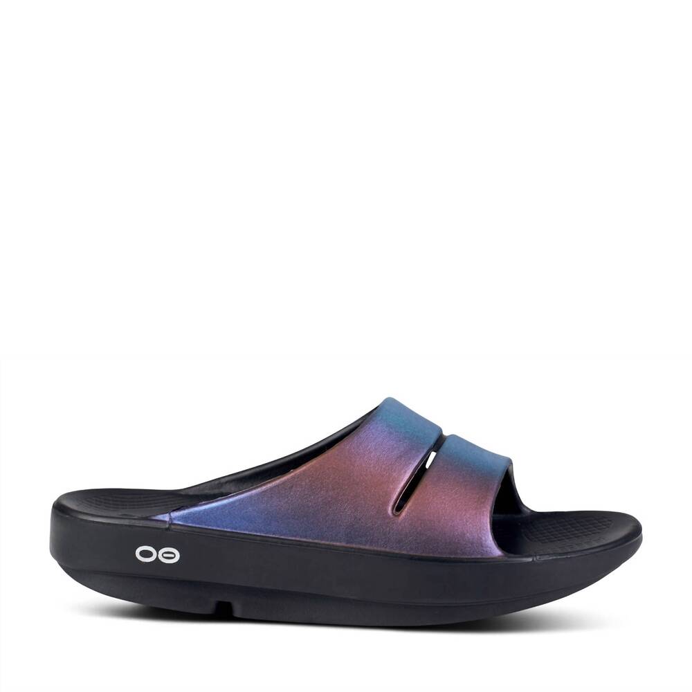 OOFOS Women's Slide Sandal in Iridescent Purple Blue - Picture 6 of 8